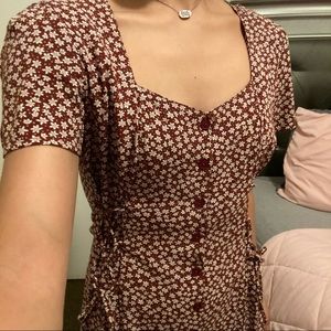 Society amuse dress side ties floral brown sz m